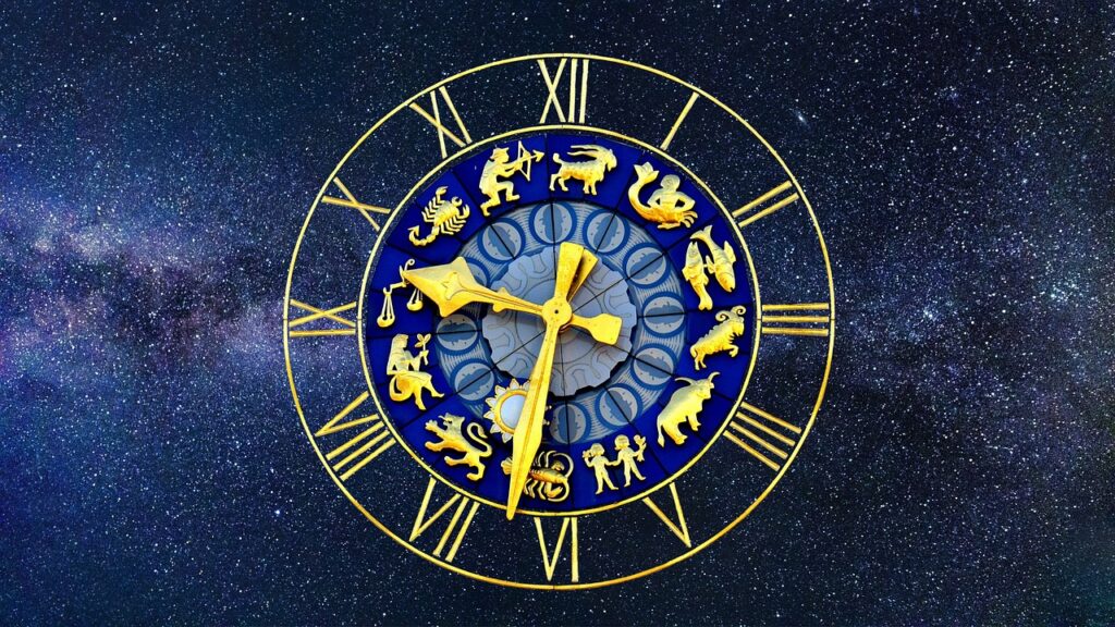 clock, zodiac sign, time of